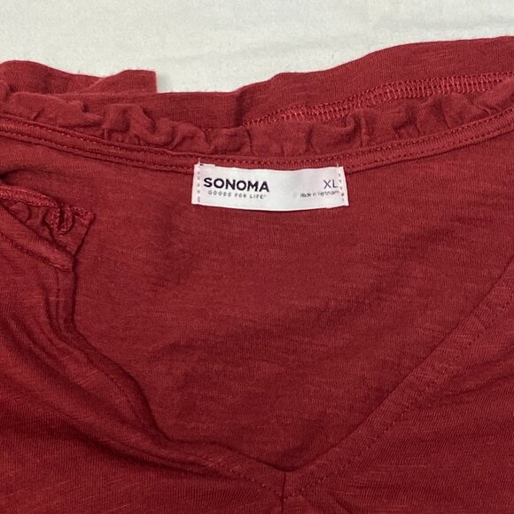 Sonoma Ruffle Open V-Neck Knit Top Long Sleeve Shirred Cuff Blouse Rust XL - Picture 10 of 12